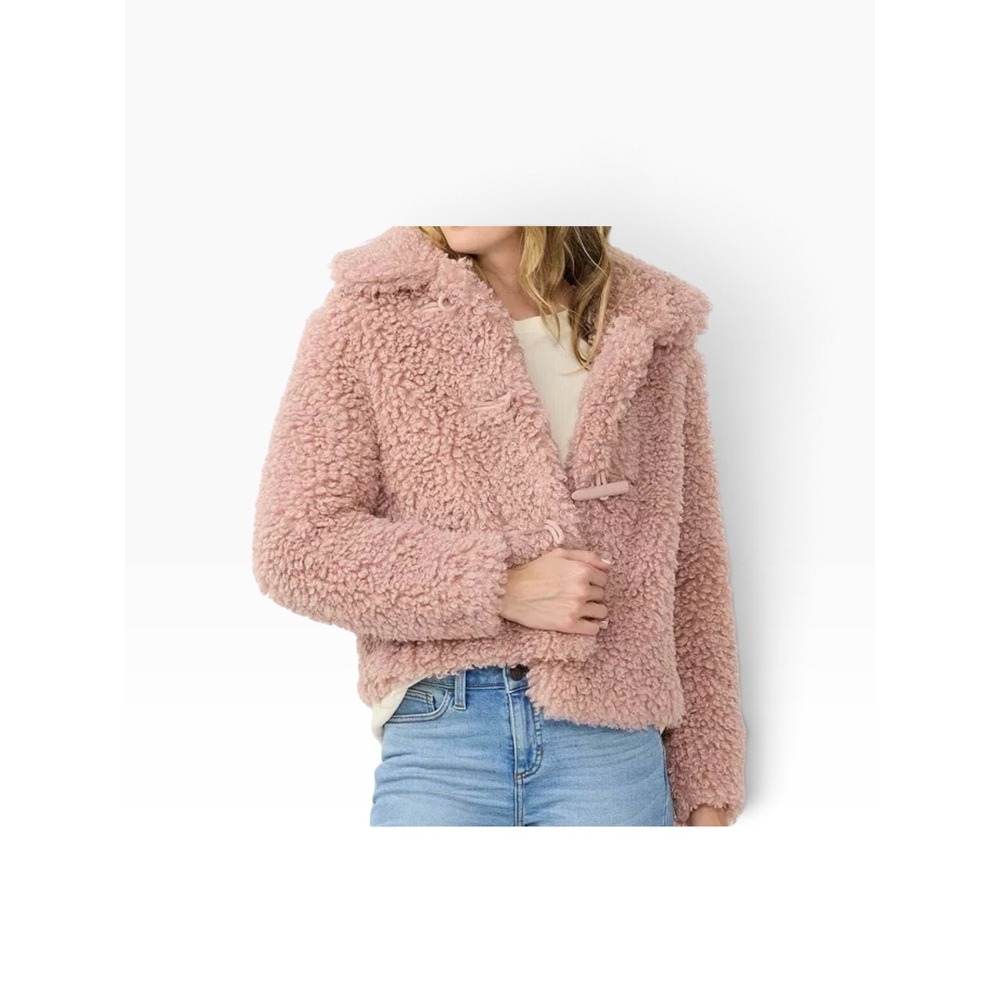 LC Lauren Conrad Pink Faux Fur Toggles Barbiecore Teddy Crop Jacket Size Medium